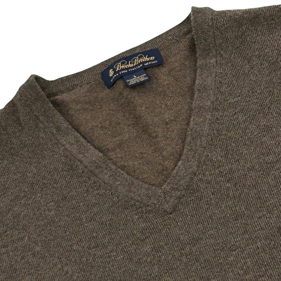 Brooks Brothers Other - Brooks Brothers Sweater Mens L Brown V-Neck Extra Fine Italian Merino Wool Knit